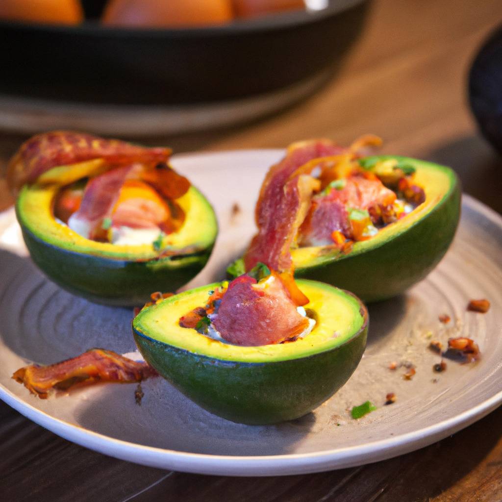 Photo illustrating the recipe from : Avocado stuffed with eggs and bacon