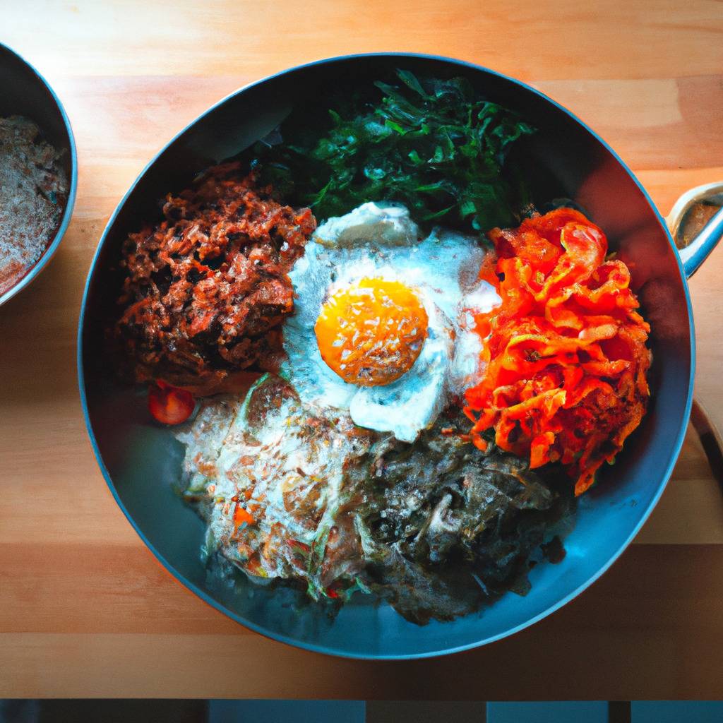 Foto que ilustra la receta de : Bibimbap coreano (mezcla de arroz, verduras, carne y huevo)