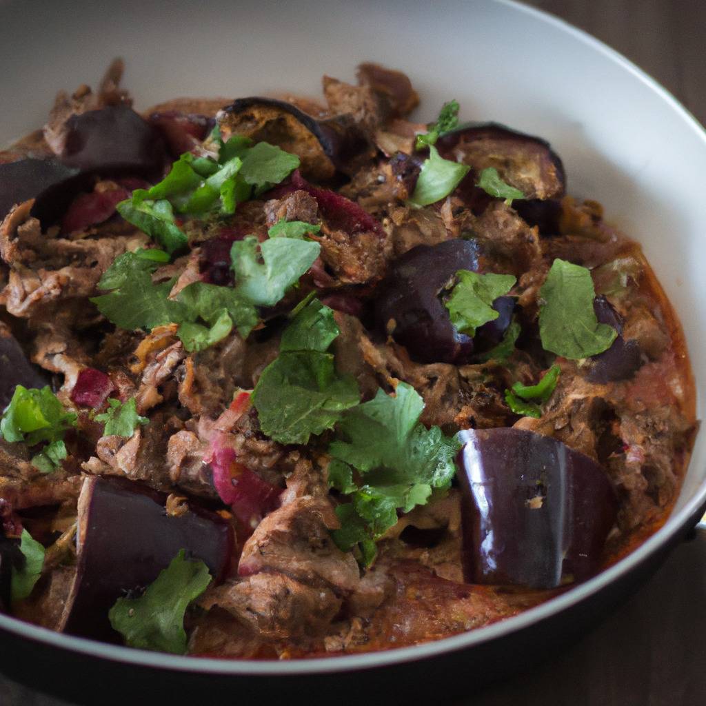 Photo illustrating the recipe from : Beef with eggplant and coriander