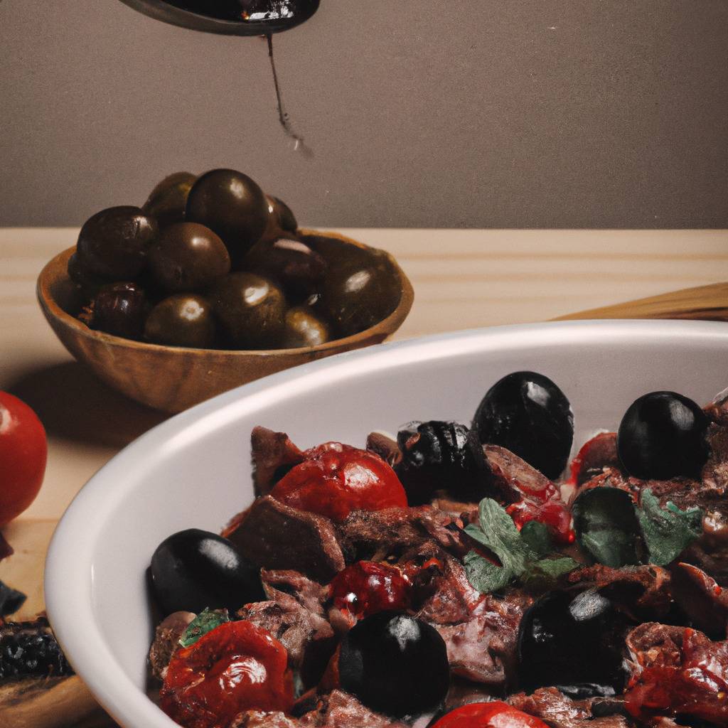 Foto que ilustra la receta de : Ternera con aceitunas y tomates
