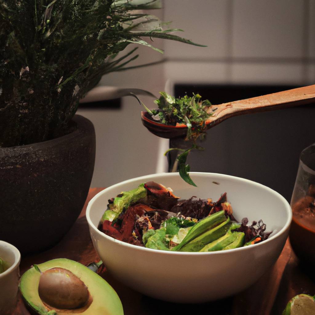 Photo illustrating the recipe from : Salted açaí bowl with avocado and greens