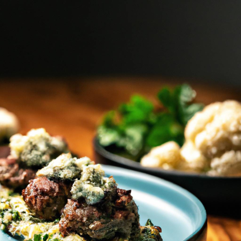 Photo illustrant la recette de : Boulettes de viande aux herbes et purée de chou-fleur