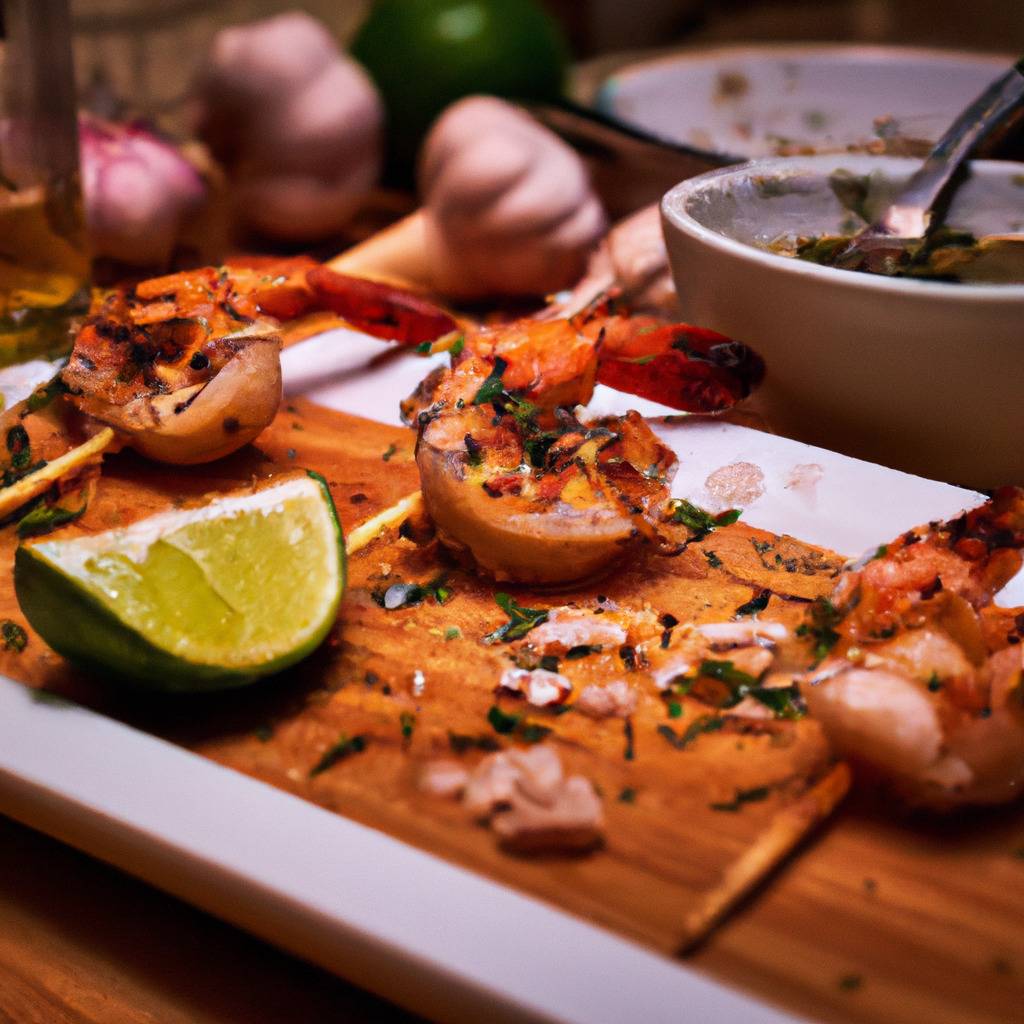 Foto que ilustra la receta de : Brochetas de gambas con ajo y lima