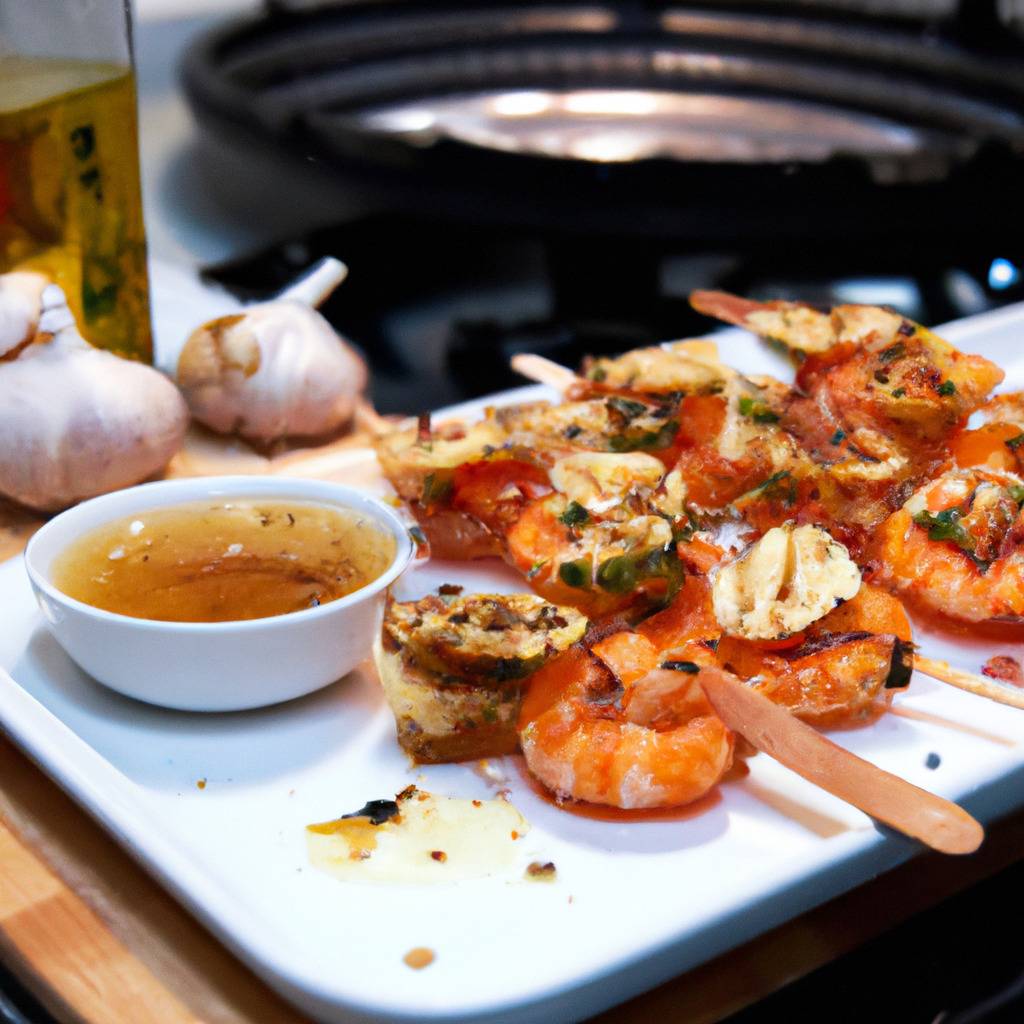 Foto que ilustra la receta de : Brochetas de gambas con mantequilla de ajo