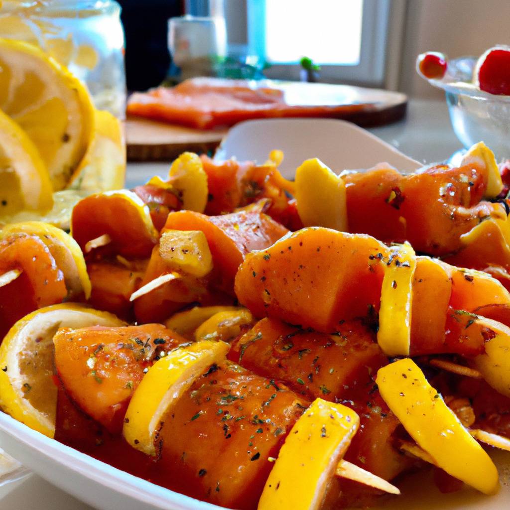 Photo illustrating the recipe from : Salmon skewers with lemon marinade