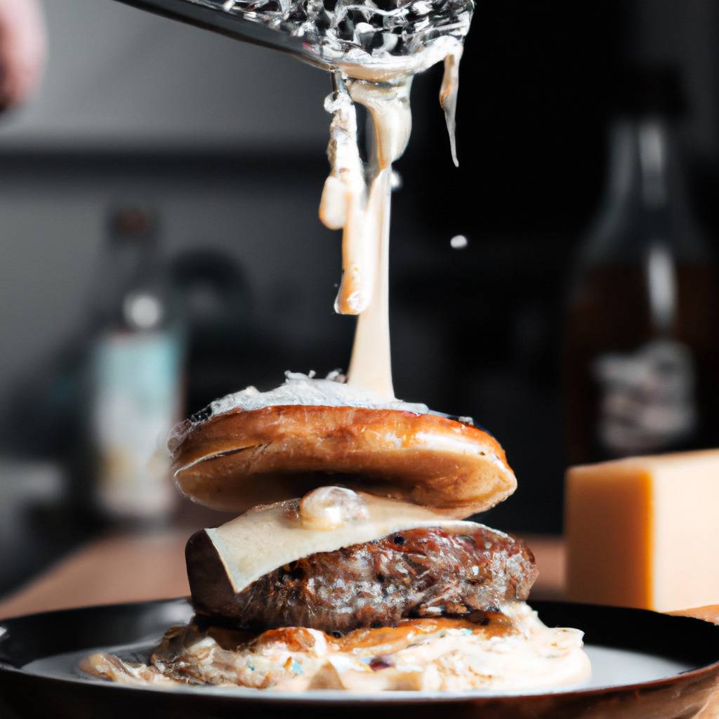 Fotografia que ilustra a receita de : Hambúrguer de carne moída com molho de queijo suíço