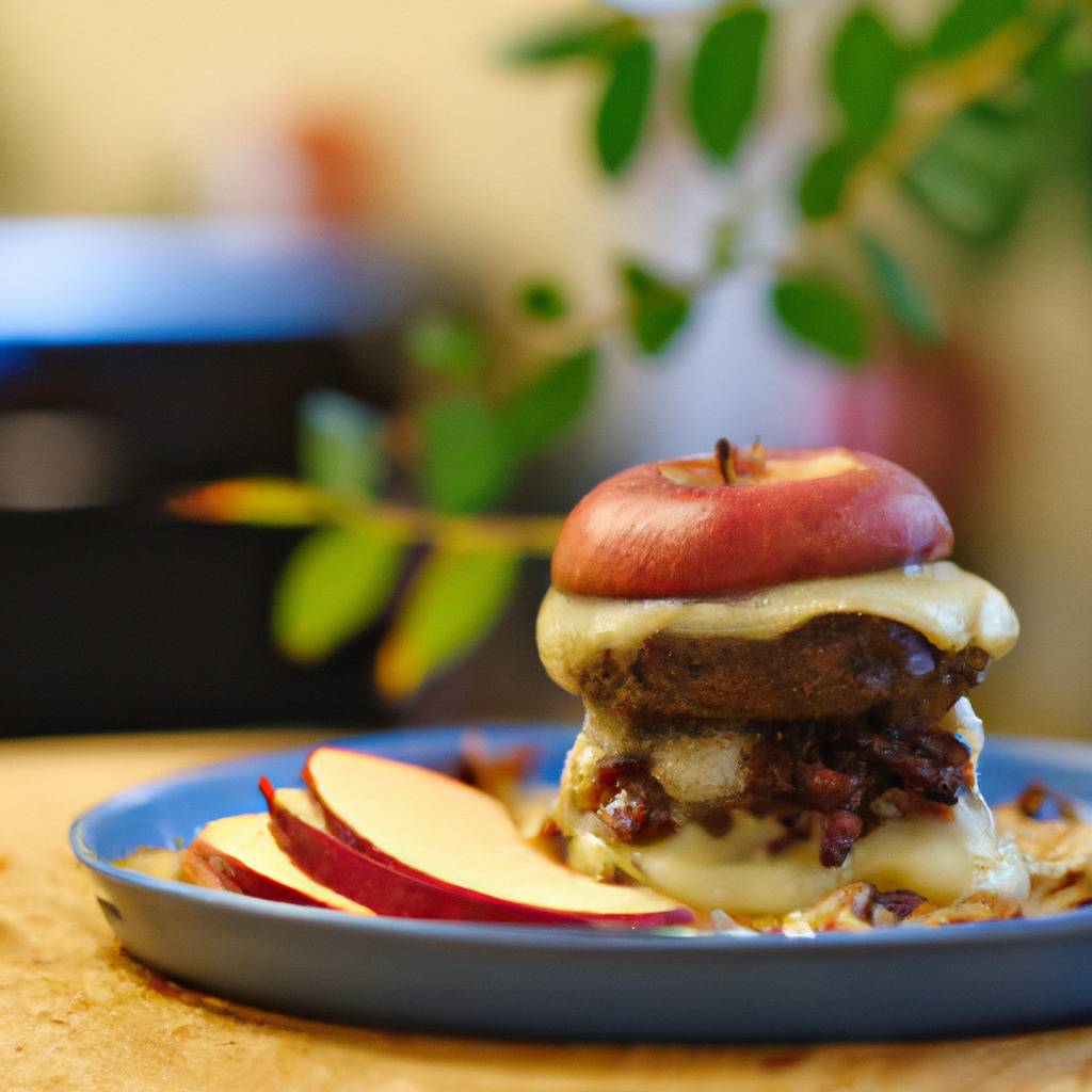 Foto che illustra la ricetta da : Hamburger con formaggio brie e mele caramellate