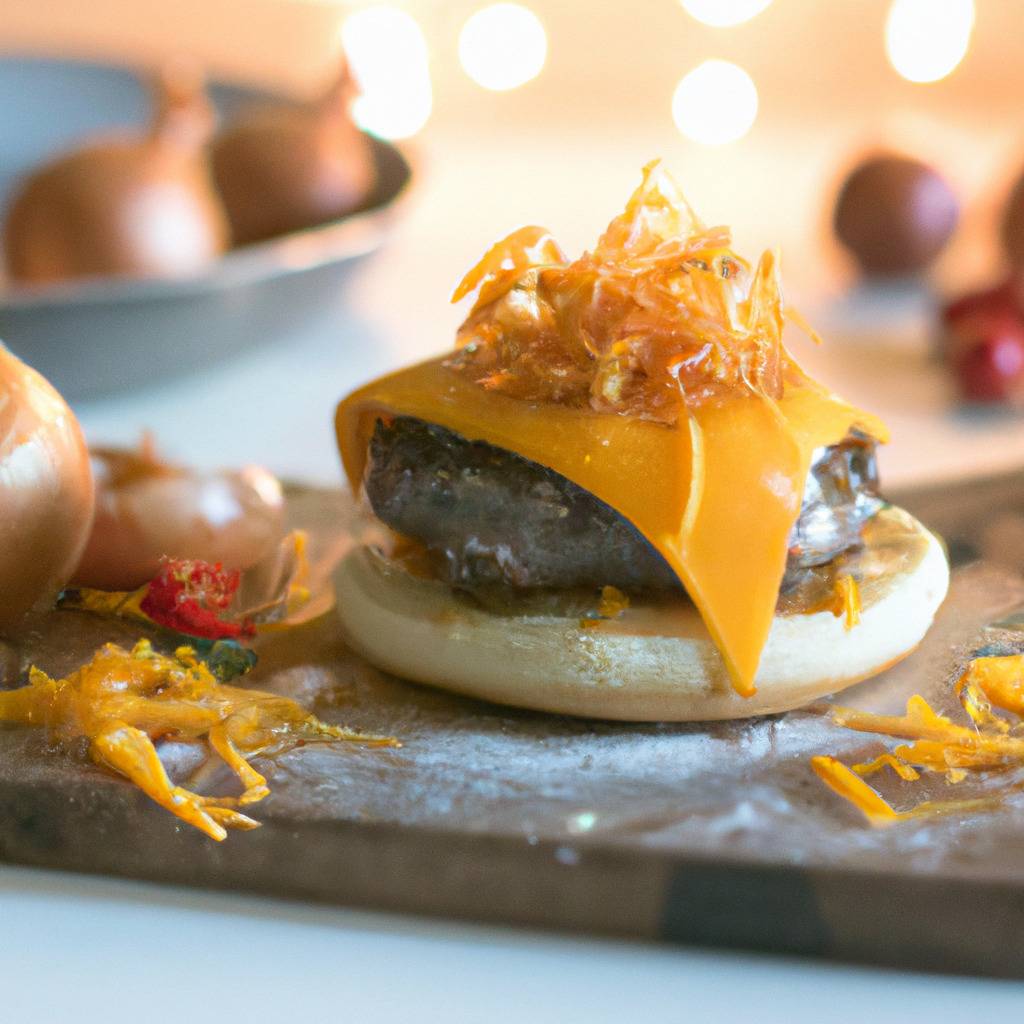 Foto che illustra la ricetta da : Hamburger con formaggio cheddar e cipolle caramellate