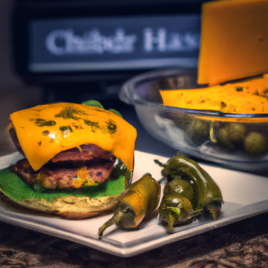 Fotografia que ilustra a receita de : Hambúrguer com queijo cheddar e pimentas jalapeños