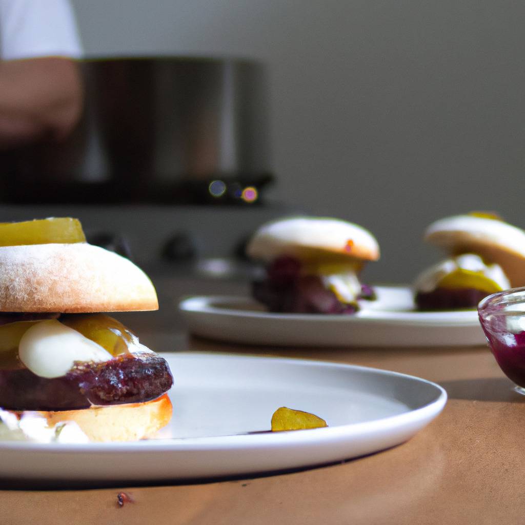 Foto che illustra la ricetta da : Hamburger con formaggio di capra e marmellata di cipolle