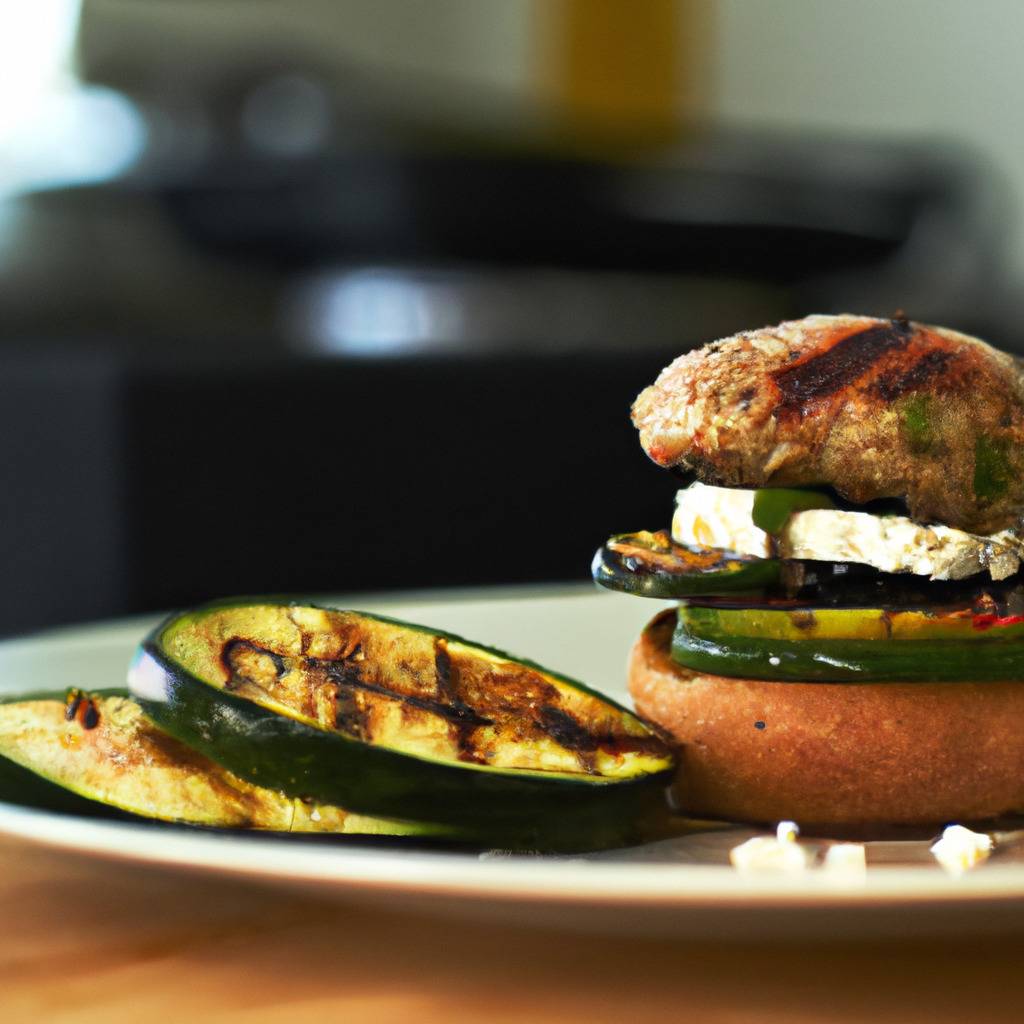 Foto che illustra la ricetta da : Hamburger con formaggio di capra e zucchine grigliate