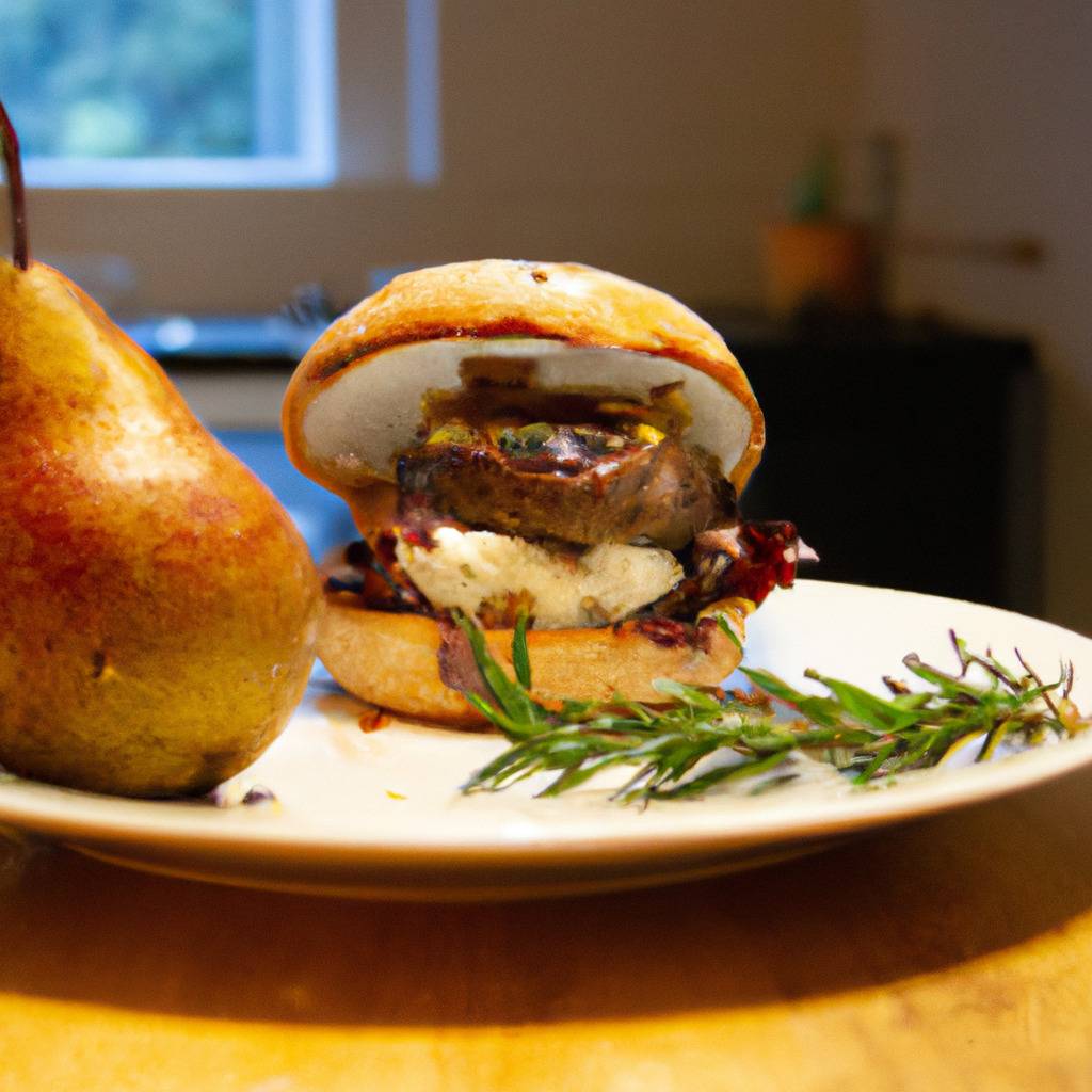 Photo illustrating the recipe from : Goat cheese burger with roasted pears