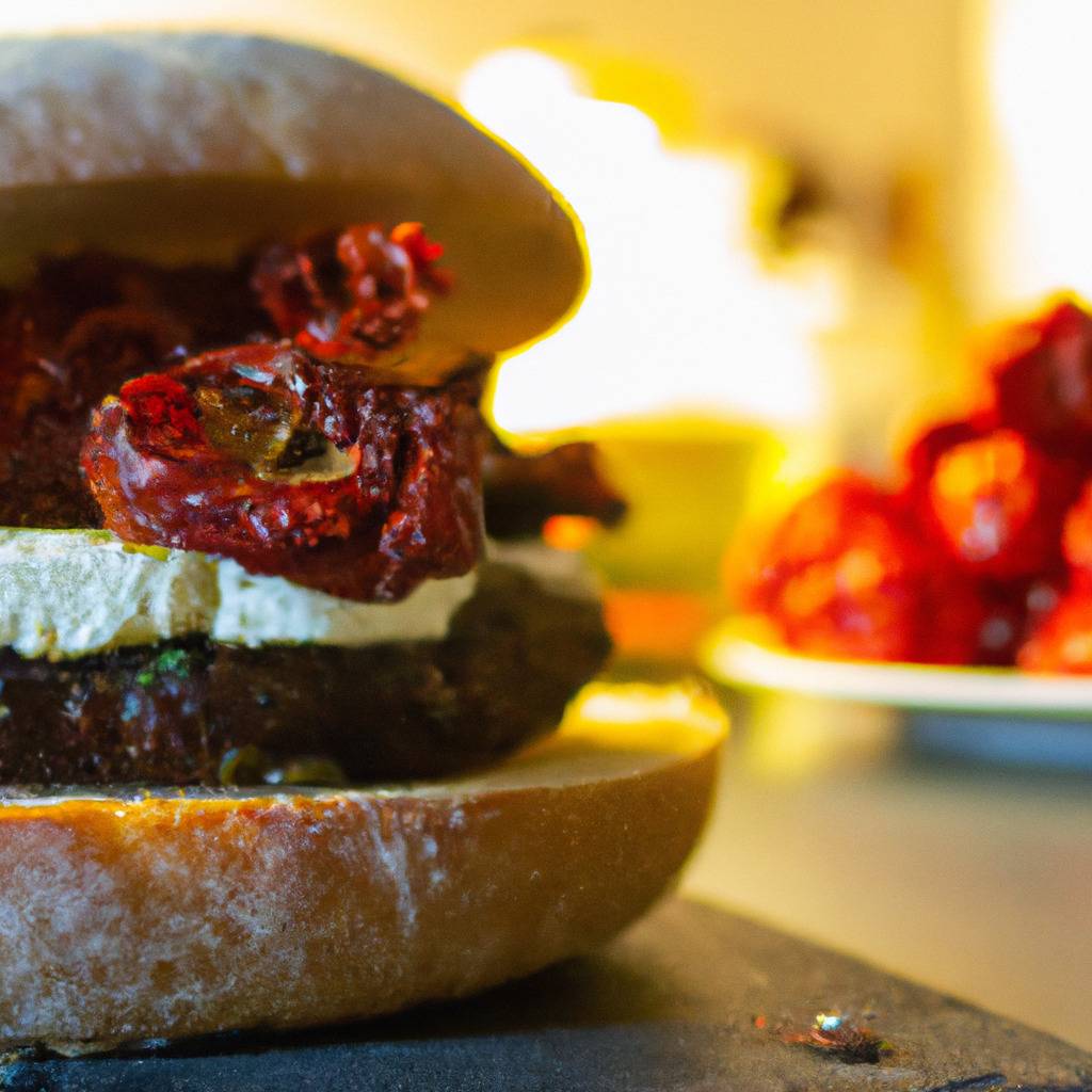 Photo illustrant la recette de : Burger au fromage de chèvre et aux tomates séchées