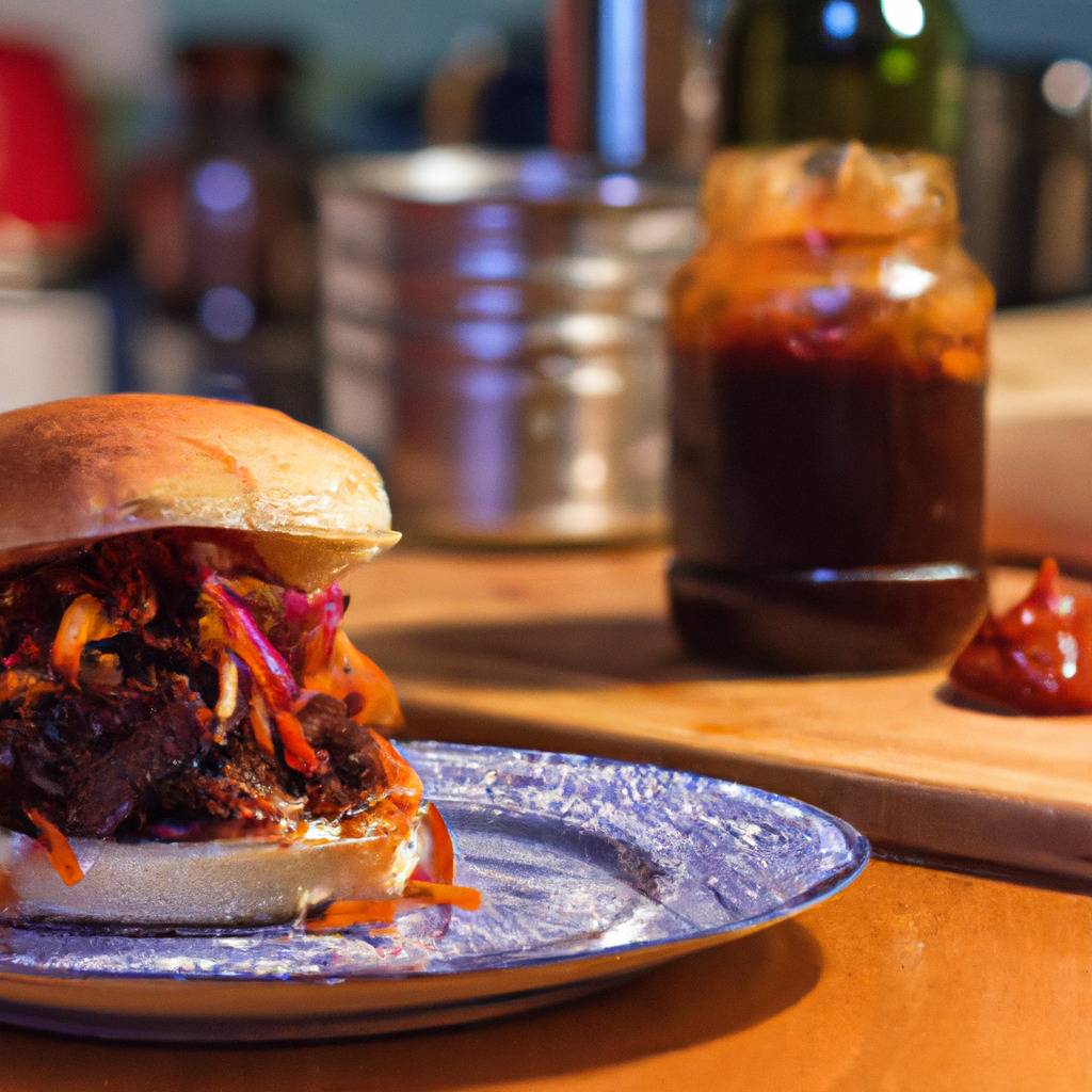 Foto che illustra la ricetta da : Hamburger di maiale strappato con salsa barbecue al whisky