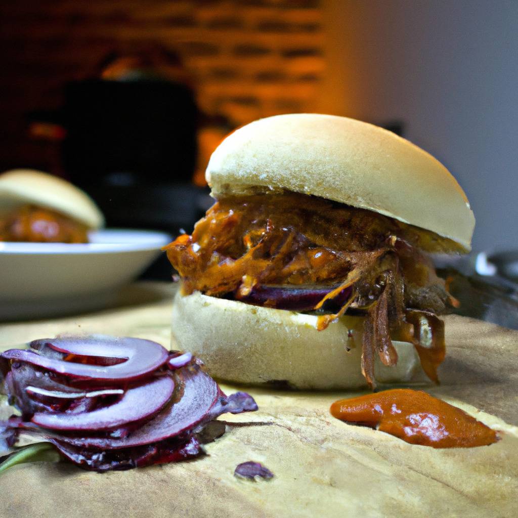 Foto che illustra la ricetta da : Hamburger con maiale strappato e salsa barbecue