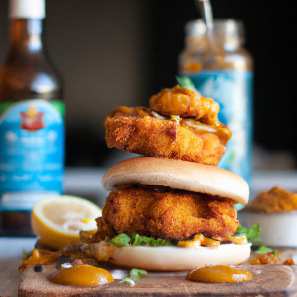 Photo illustrating the recipe from : Crispy chicken burger with curry sauce