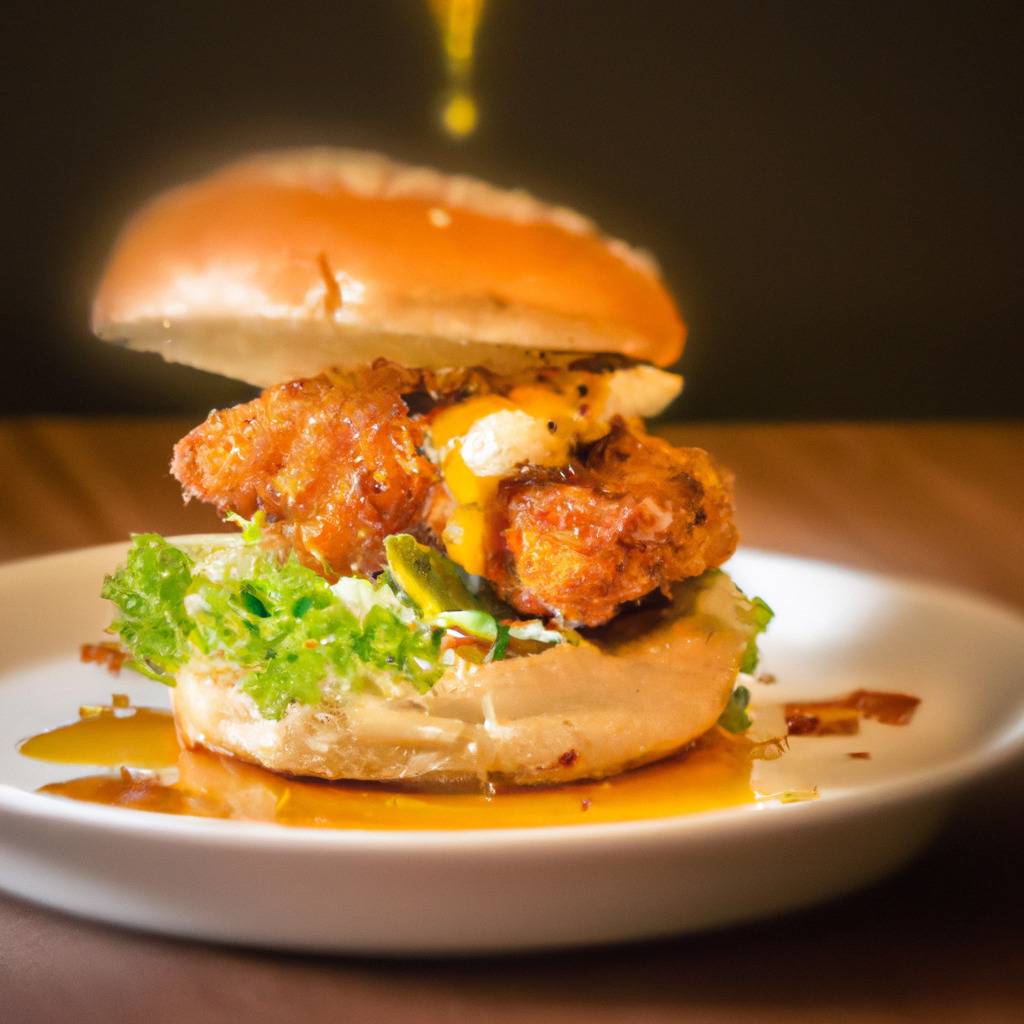 Foto che illustra la ricetta da : Hamburger di pollo croccante con salsa di miele e senape