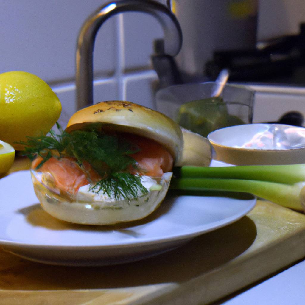 Photo illustrating the recipe from : Smoked salmon burger with dill and lemon cream