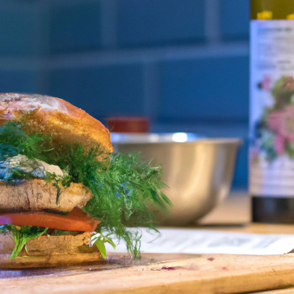 Photo illustrating the recipe from : Smoked salmon burger with dill sauce