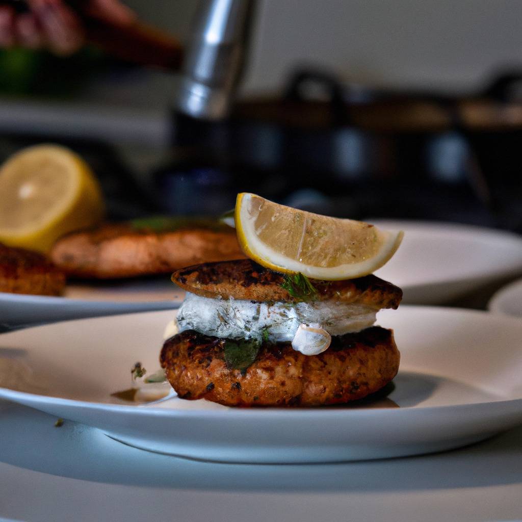 Photo illustrating the recipe from : Grilled salmon burger with garlic and lemon sauce