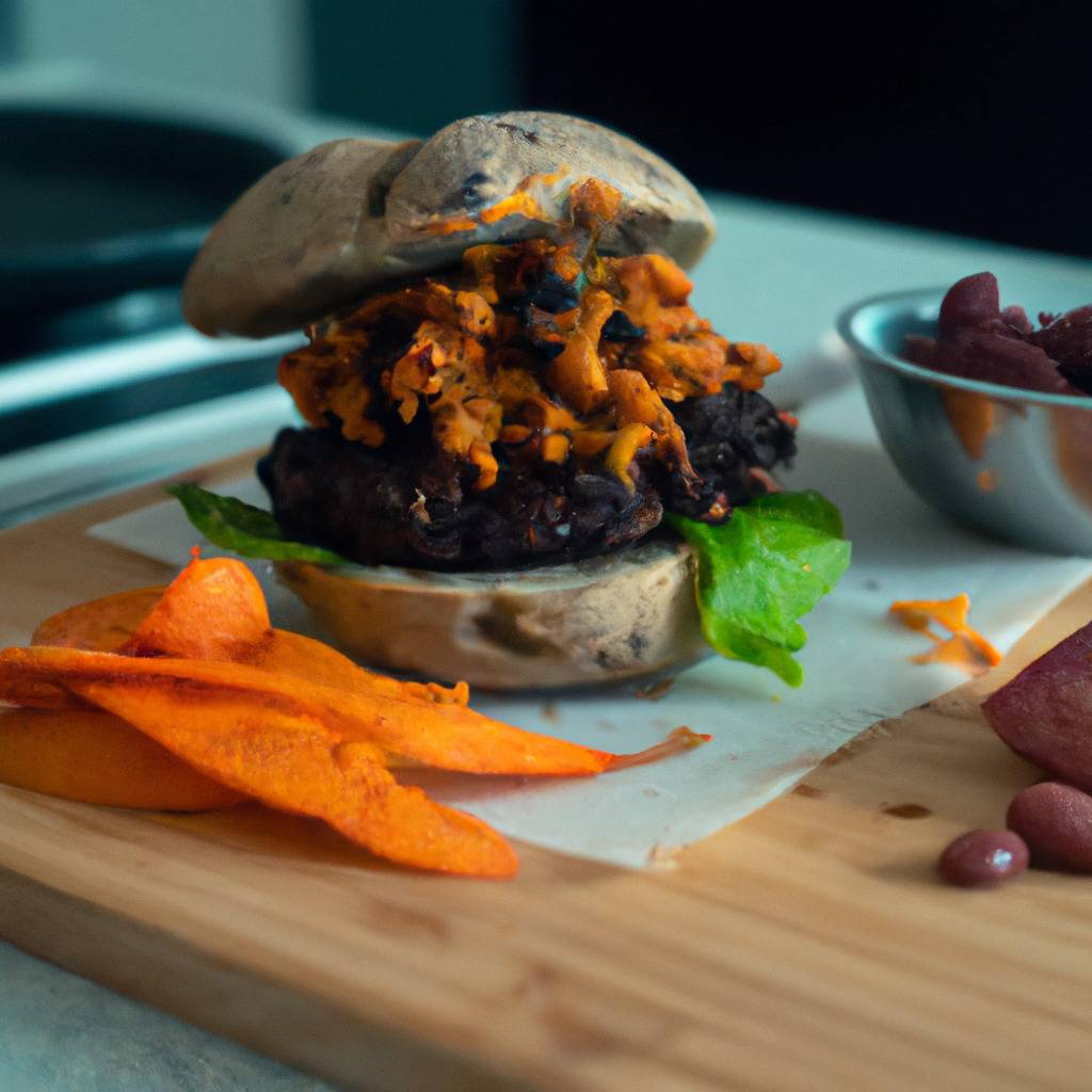 Photo illustrant la recette de : Burger végane aux haricots noirs et à la patate douce