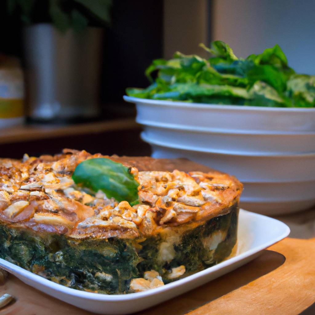 Foto que ilustra la receta de : Tarta de espinacas, queso feta y piñones