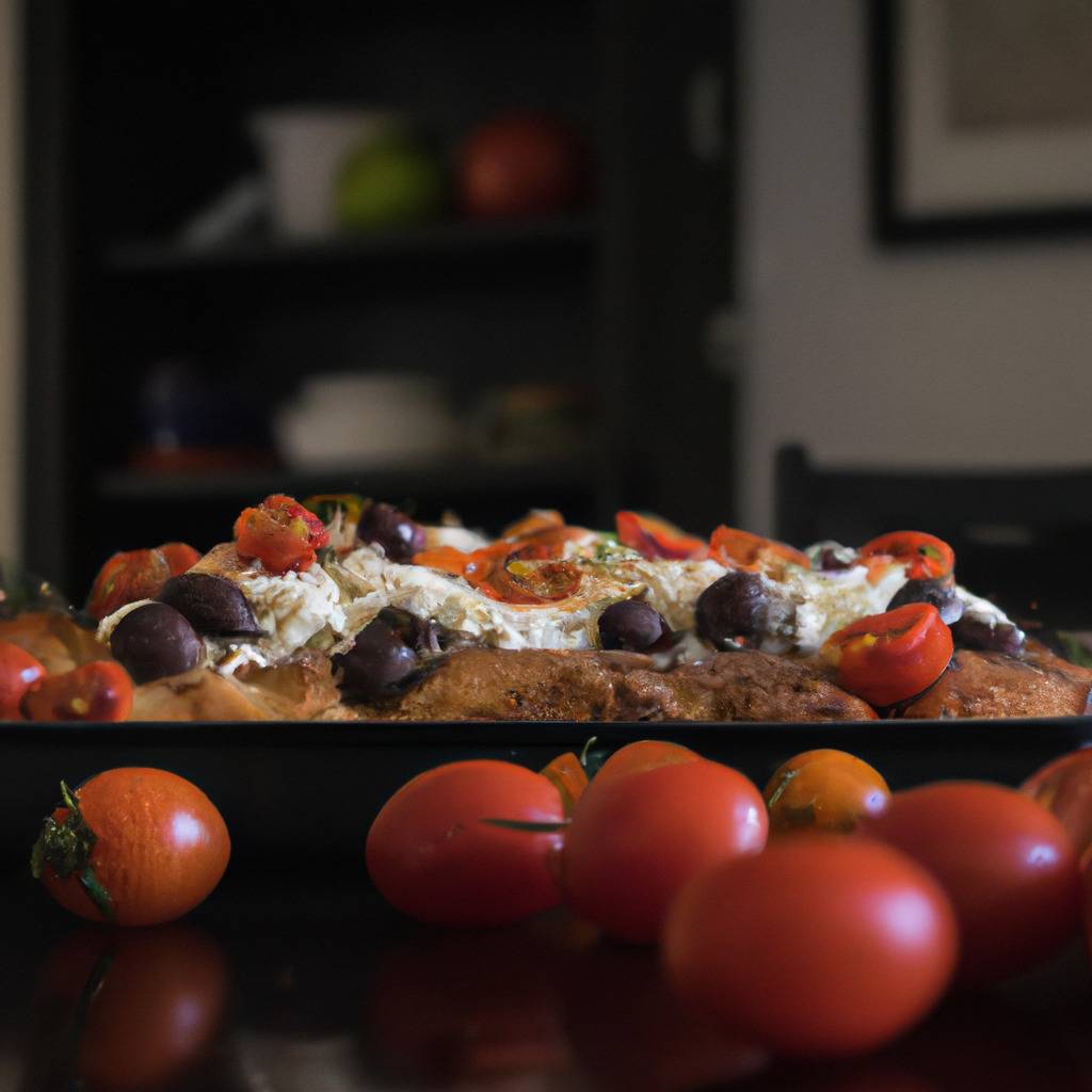 Foto que ilustra la receta de : Pastel de aceitunas negras, tomate y queso feta