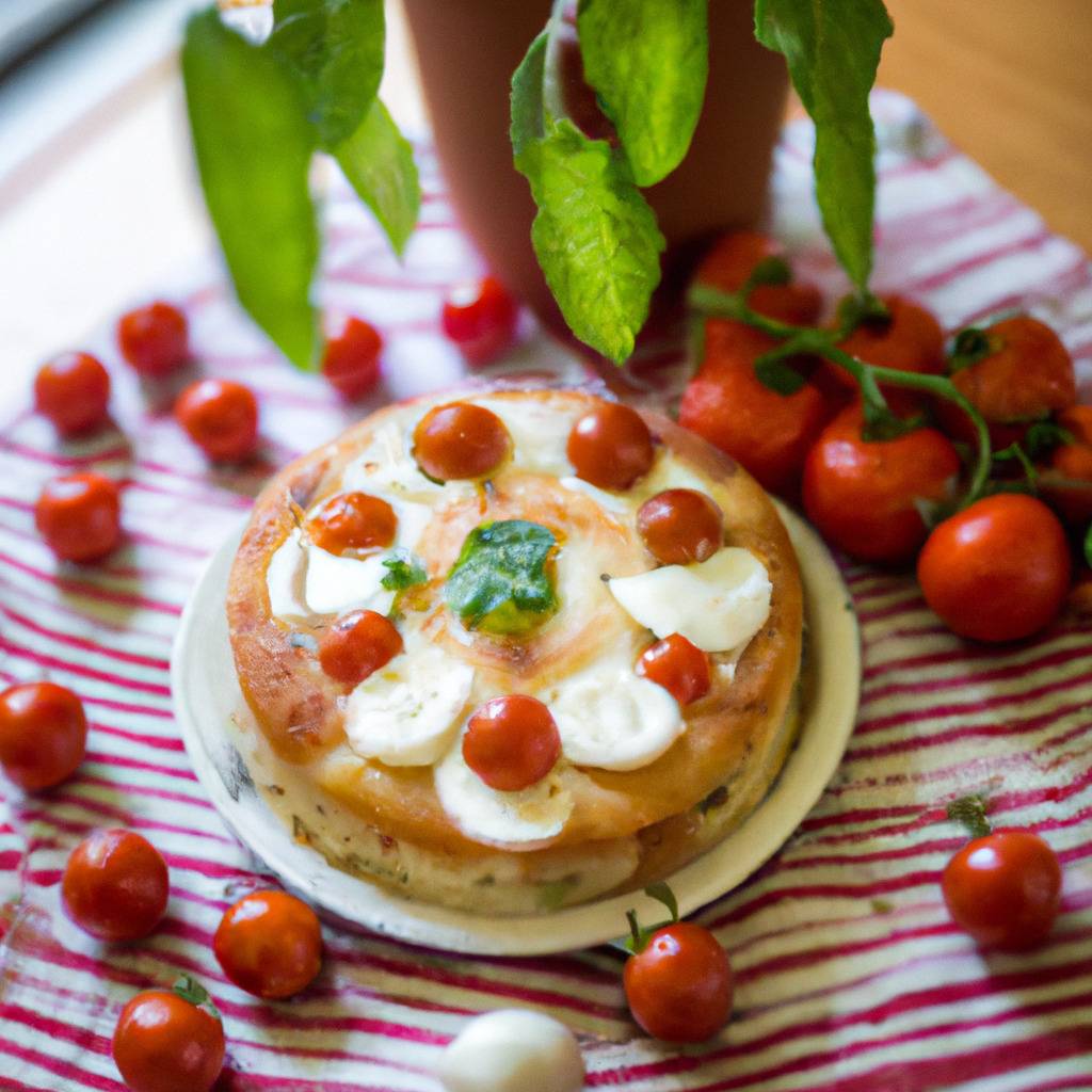 Foto che illustra la ricetta da : Torta di pomodori ciliegini, mozzarella e basilico