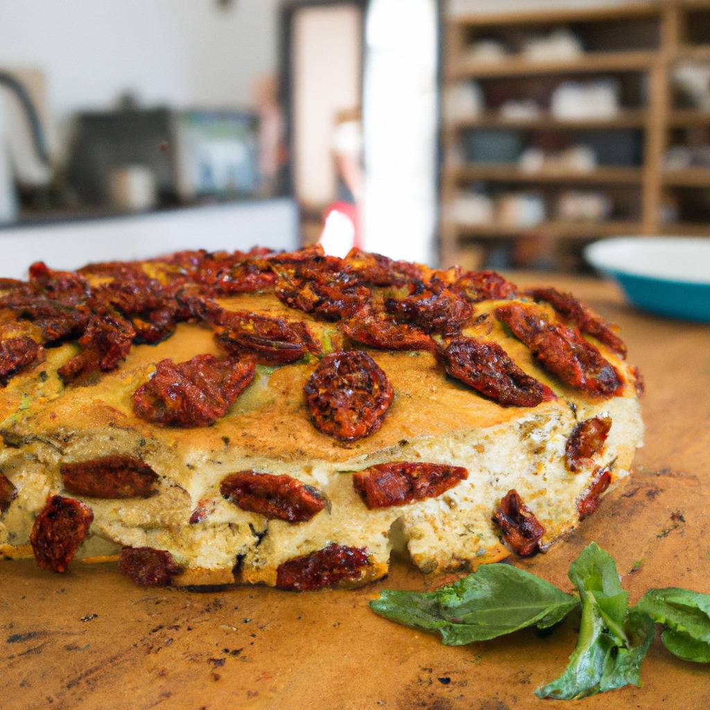 Fotografia que ilustra a receita de : Bolo de tomate seco, queijo feta e manjericão