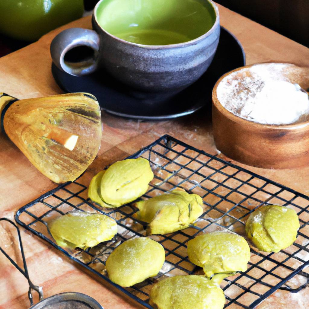 Photo illustrating the recipe from : Matcha tea and almond cookies