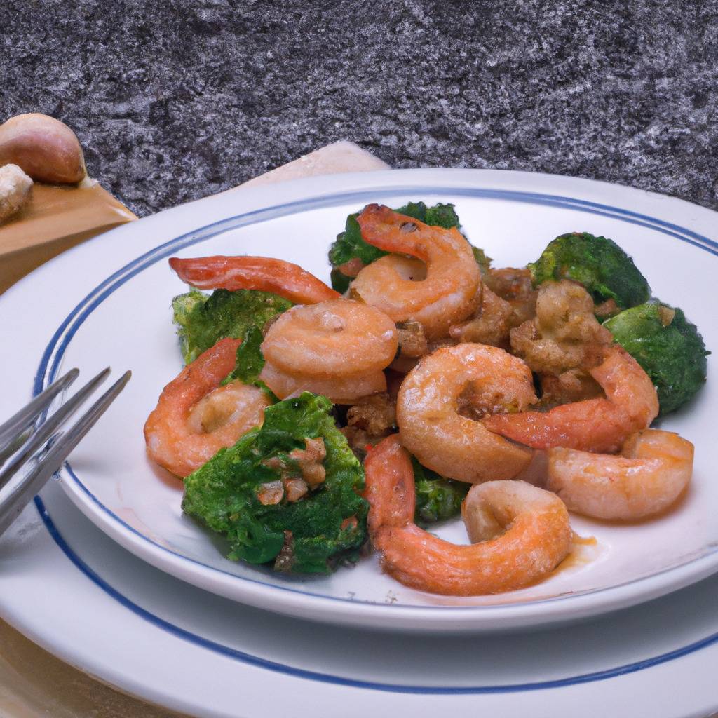 Foto que ilustra la receta de : Gambas salteadas con ajo y brócoli