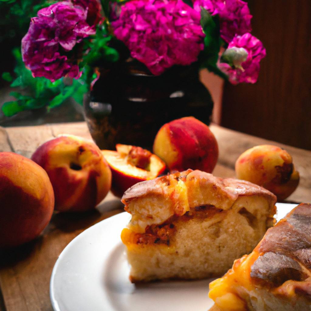 Photo illustrant la recette de : Gâteau aux pêches et à la crème fraîche