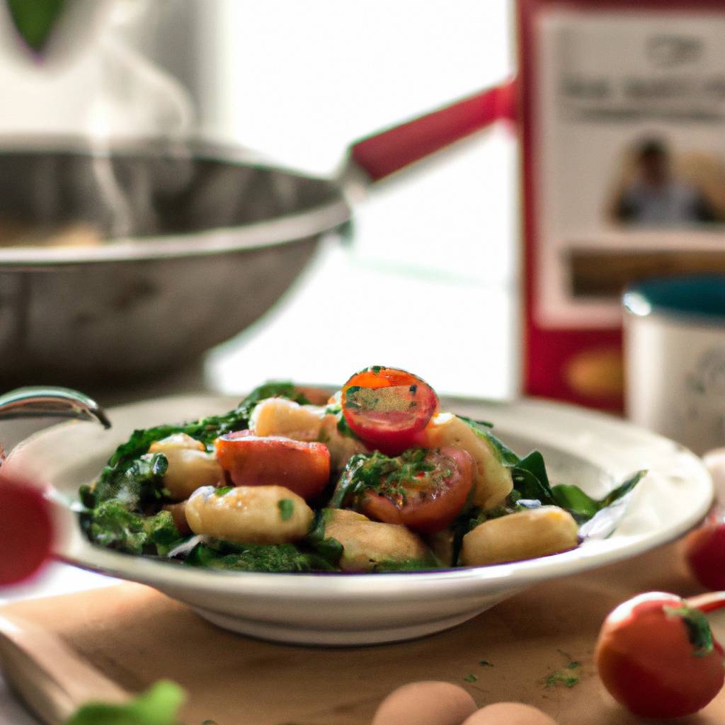 Foto que ilustra la receta de : Gnocchi con espinacas y salsa de tomate