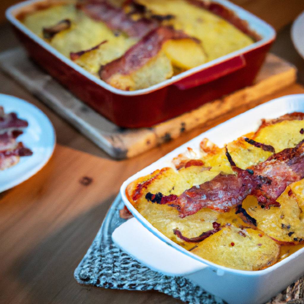 Foto que ilustra la receta de : Gratinado de patatas con bacon