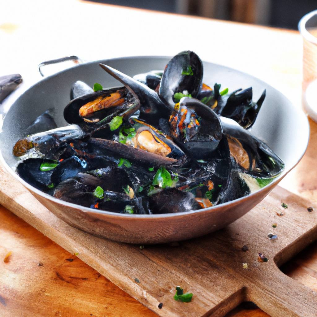 Foto que ilustra la receta de : Mejillones cocidos en vino blanco y ajo