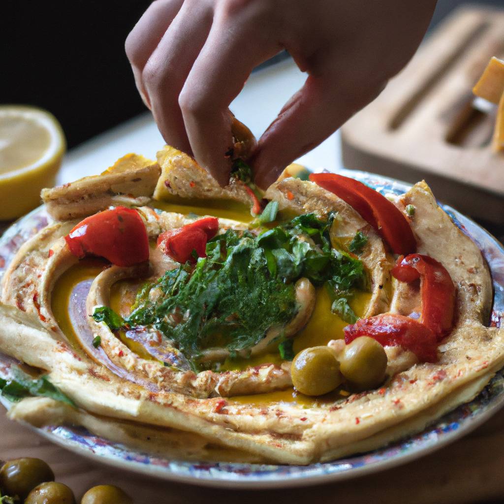 Foto zur Illustration des Rezepts von : Pita-Brot belegt mit Hummus und Gemüse