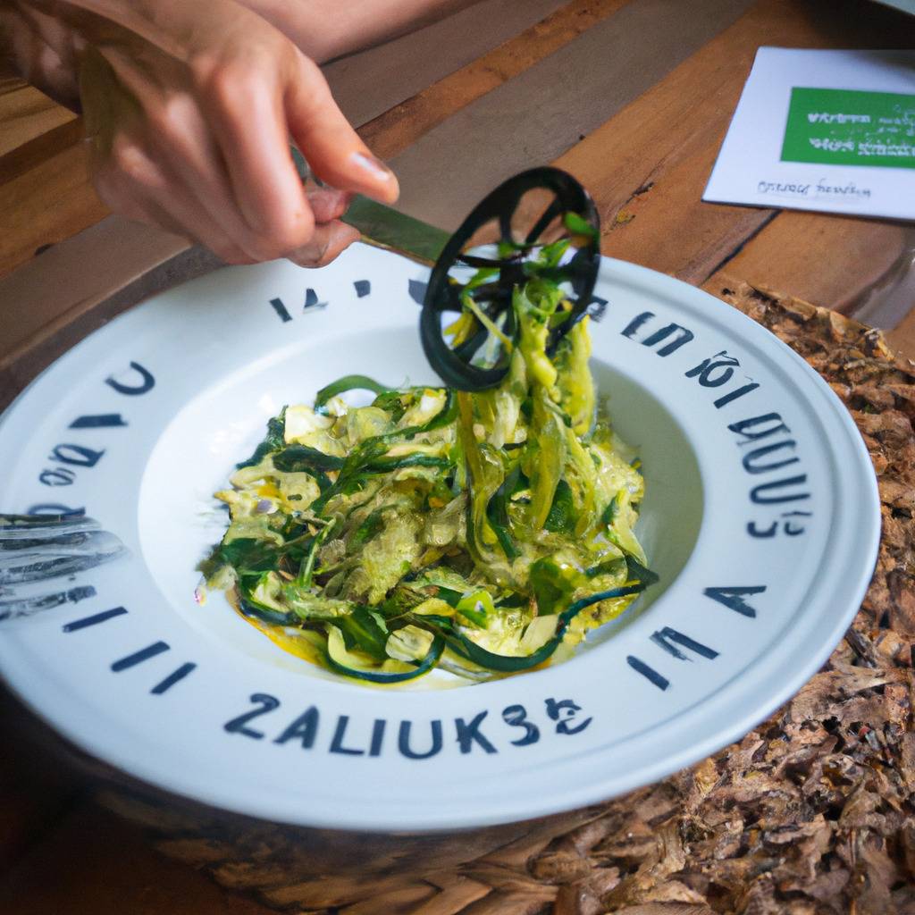 Foto que ilustra la receta de : Pasta de calabacín al pesto