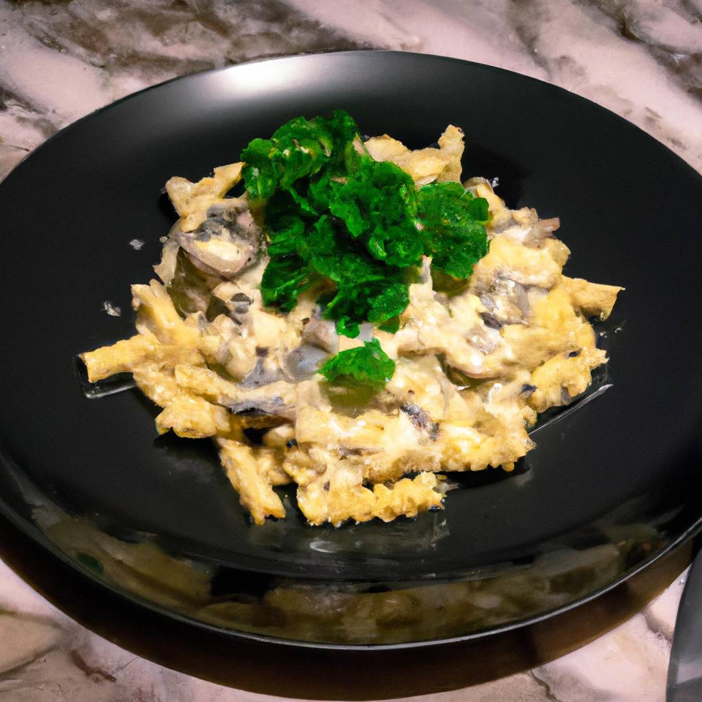 Foto che illustra la ricetta da : Pasta con salsa cremosa all'aglio e funghi