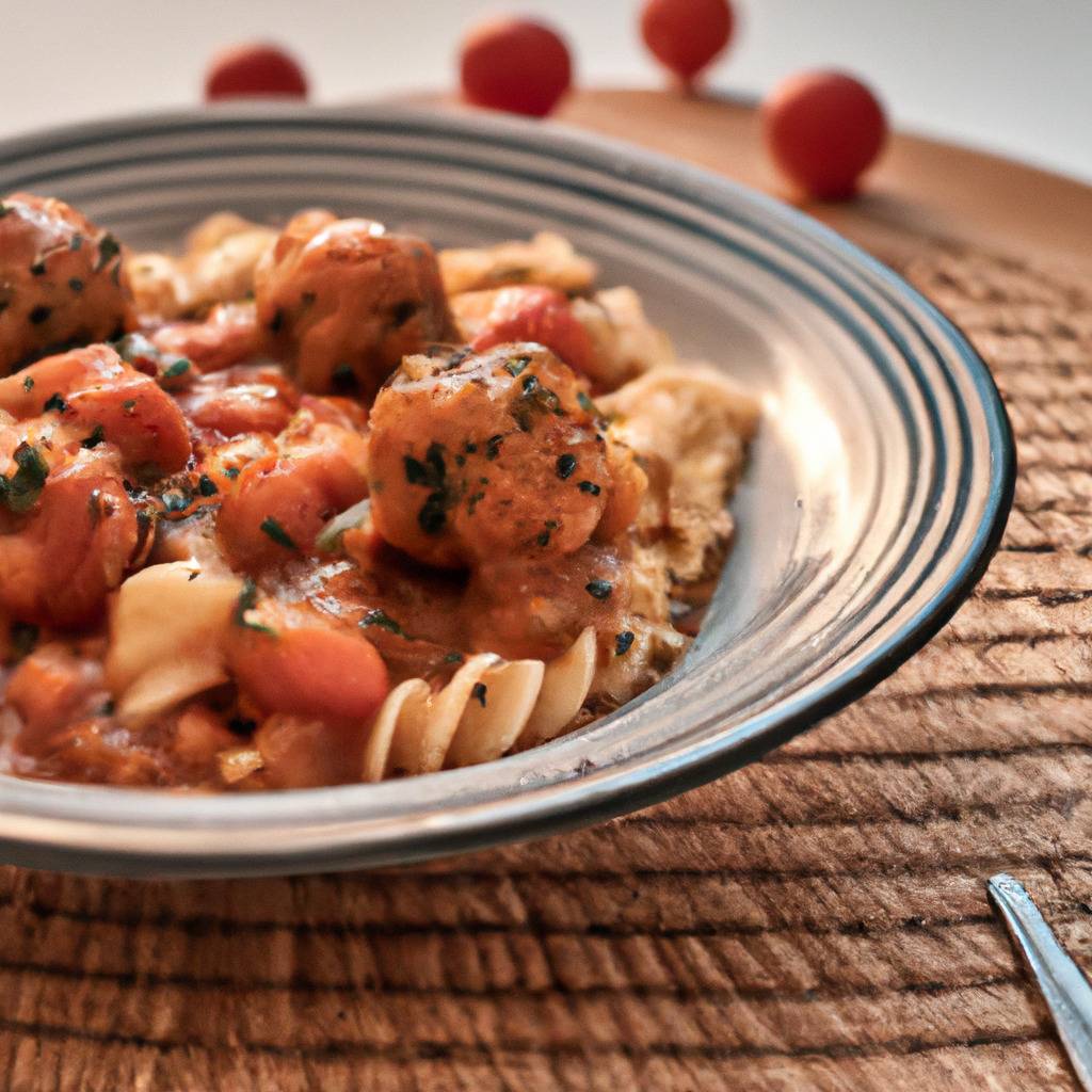 Foto que ilustra la receta de : Pasta con salsa de tomate y albóndigas veganas