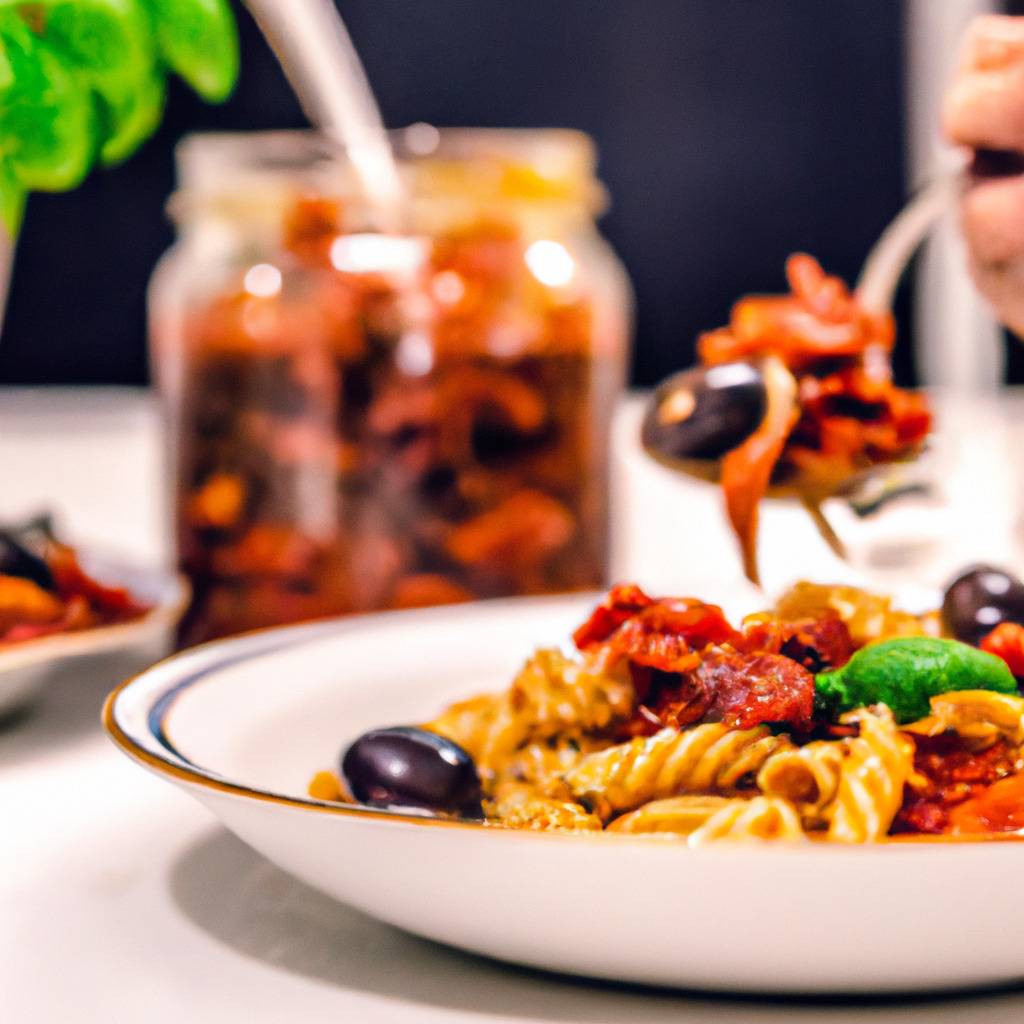 Foto che illustra la ricetta da : Pasta con pomodori secchi e olive