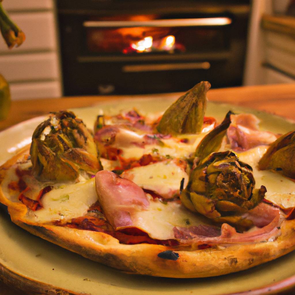 Foto che illustra la ricetta da : Pizza con carciofi e prosciutto cotto