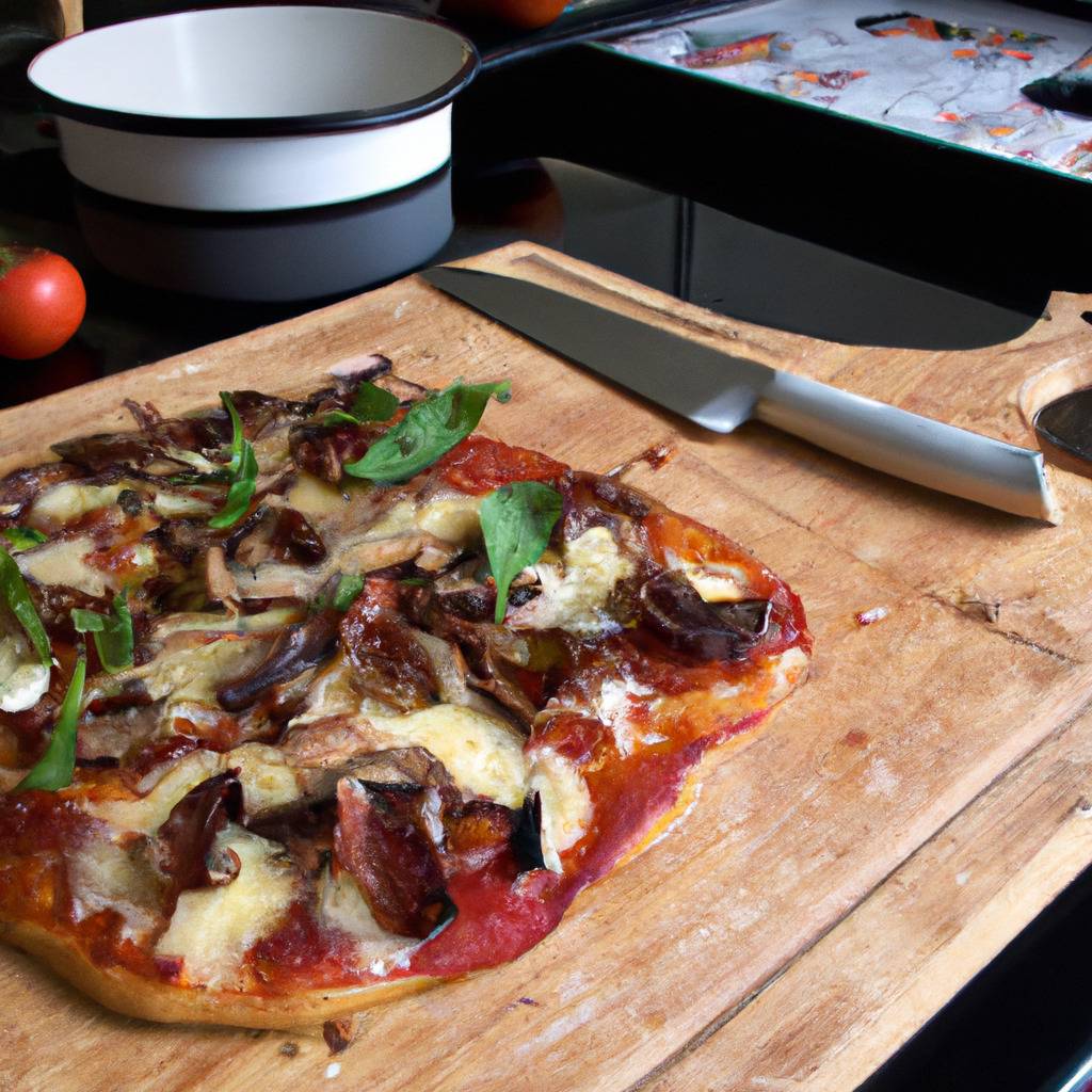 Foto che illustra la ricetta da : Pizza con funghi e pancetta