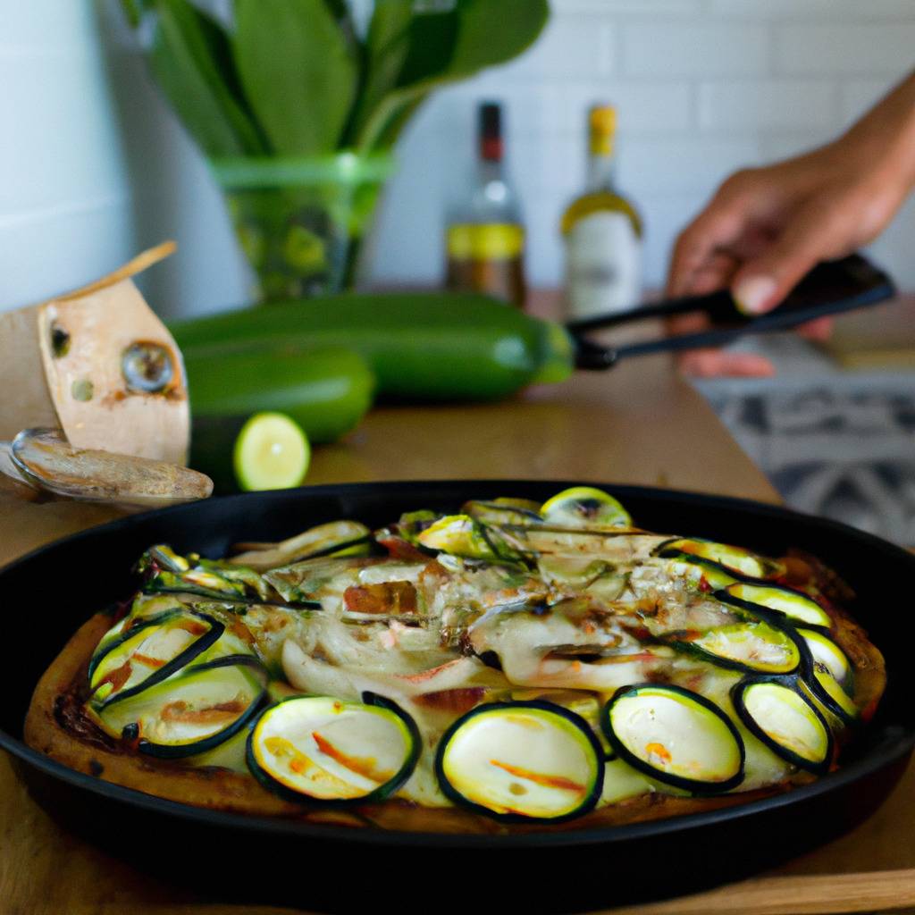 Foto che illustra la ricetta da : Pizza con frutti di mare e zucchine