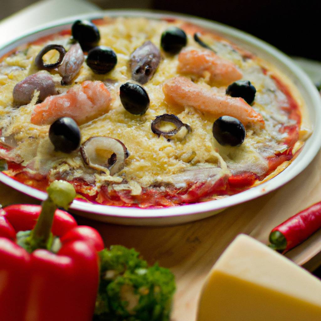 Foto che illustra la ricetta da : Pizza con frutti di mare e peperoni