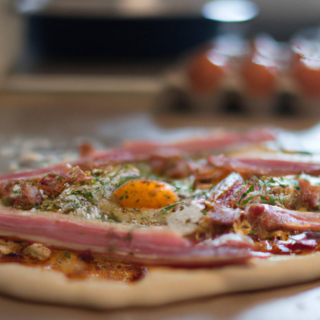 Photo illustrating the recipe from : Pizza with eggs and bacon