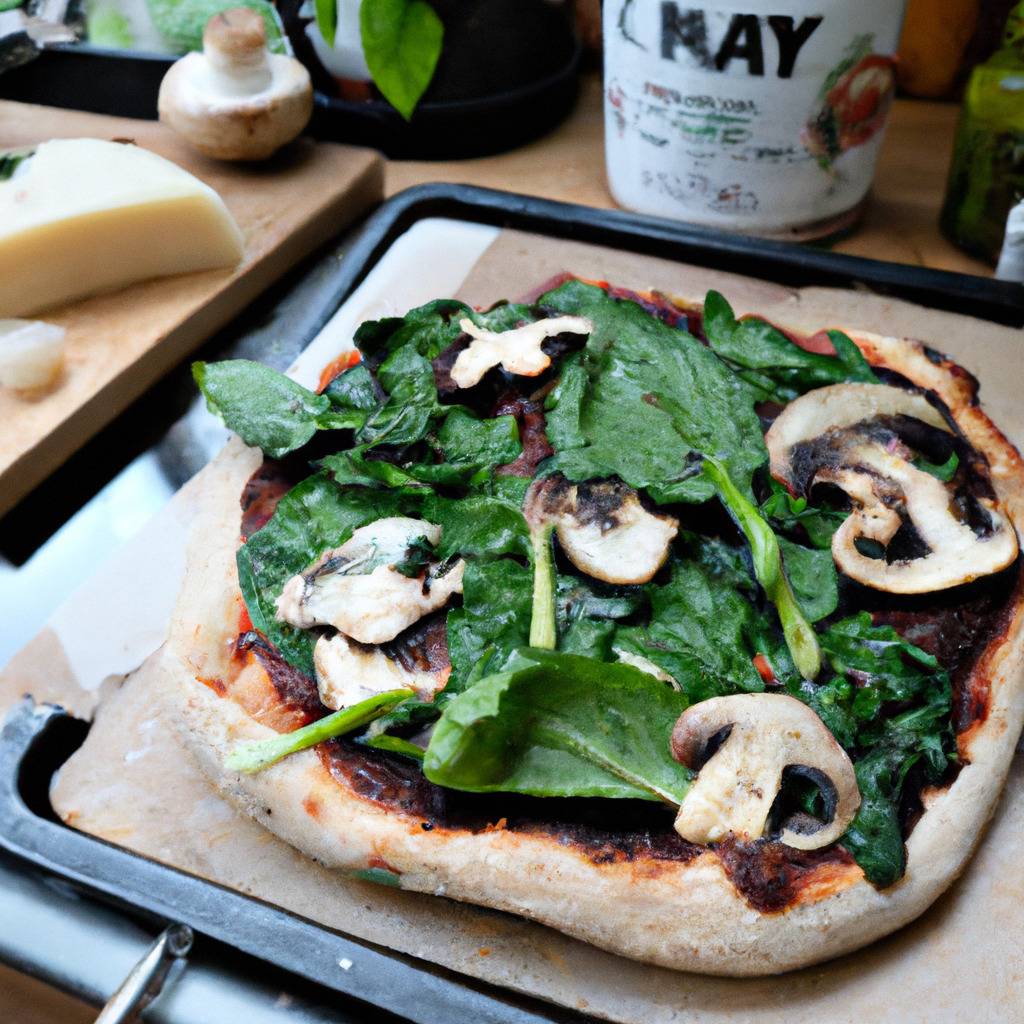 Foto che illustra la ricetta da : Pizza vegana con funghi e spinaci