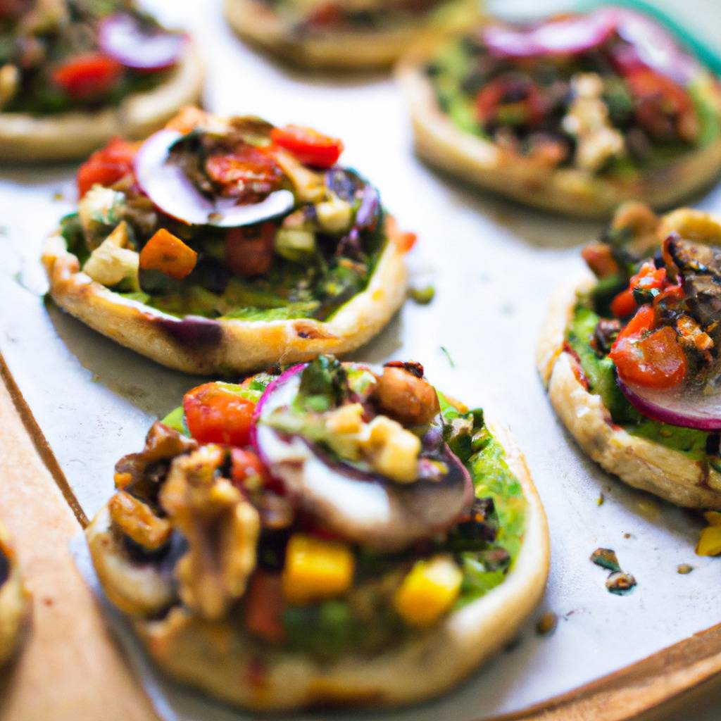 Fotografia que ilustra a receita de : Mini pizzas com legumes e pesto de nozes