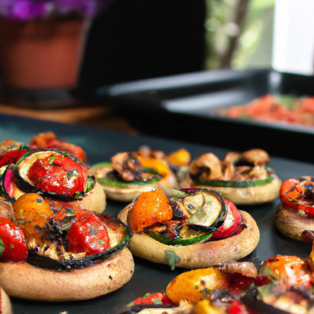 Foto zur Illustration des Rezepts von : Vegane Mini-Pizzas mit gegrilltem Gemüse