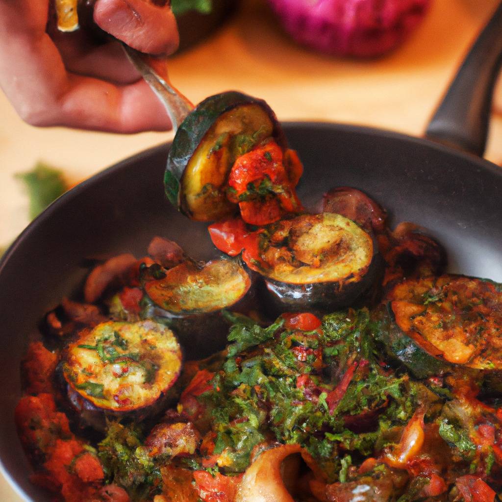 Photo illustrating the recipe from : Pan-fried vegetables with tahini sauce