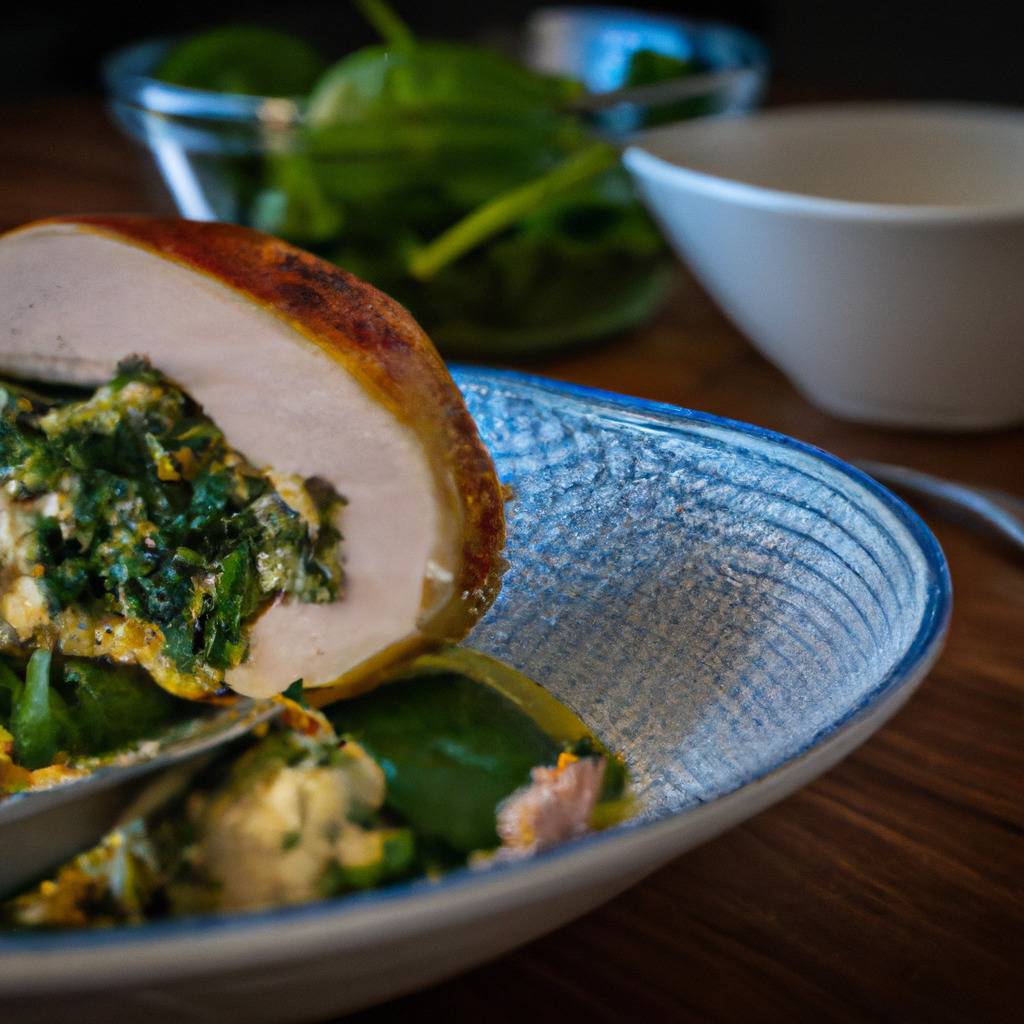 Foto que ilustra la receta de : Pechuga de pollo rellena de queso y espinacas